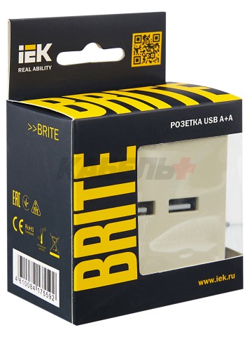 BRITE Розетка USB A+A 5В 3,1А РЮ10-1-БрКр бежевый IEK