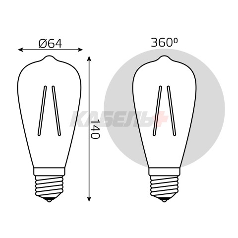 Лампа Gauss Filament ST64 10W 970lm 4100К Е27 LED 1/10/40