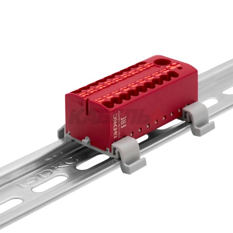 Блок распределительный, зажим push-in, 1 ввод 6 кв.мм, 18 точек подключения 2,5 кв.мм, красный DKC