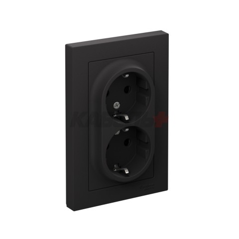 ATLASDESIGN РОЗЕТКА двойная с заземлением со шторками, 16А, в сборе, КАРБОН