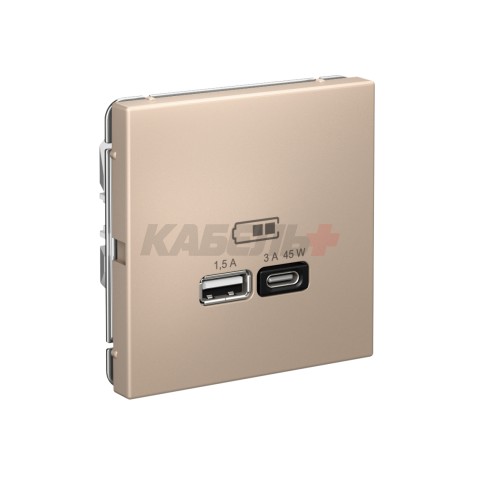 ARTGALLERY USB РОЗЕТКА A + тип-C 45Вт высокоскор.заряд. QC, PD, механизм, ПЕСОЧНЫЙ