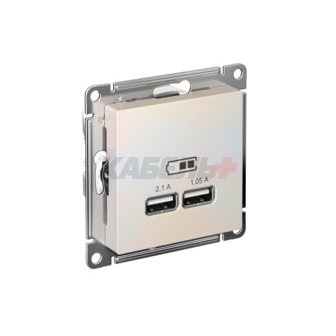ATLASDESIGN USB РОЗЕТКА A+A, 5В/2,1А, 2х5В/1,05А, механизм, ЖЕМЧУГ