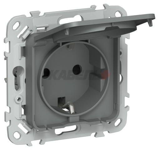 FLITE Розетка с заземлением с защитными шторками и крышкой безвинтовое крепление 16А IP44 РСшкр11-1-44-ФлМА мокрый асфальт IEK