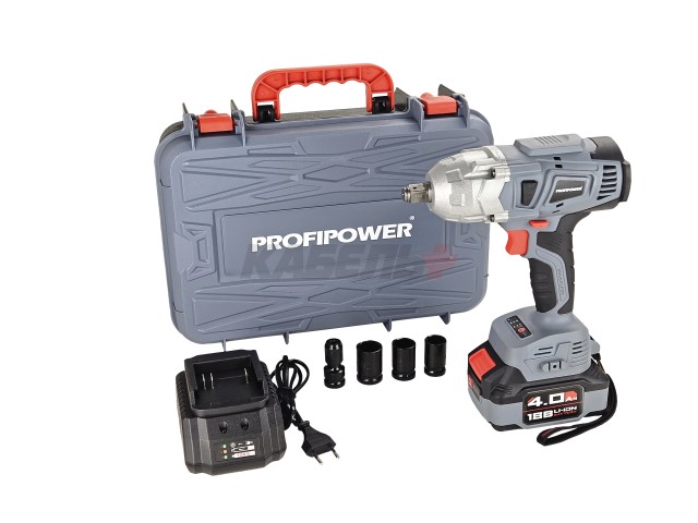 Аккумуляторный гайковерт бесщеточный ударный E0105 ProfiPower DWDTW-20V (Li-ion-1шт, 4.0Ач, 600Нм, З/У, кейс)