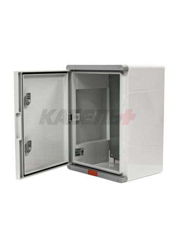 Пластиковый корпус 400х300х220 (ВхШхГ) серая дверь, с монтажной платой, Design Pro Series IP67