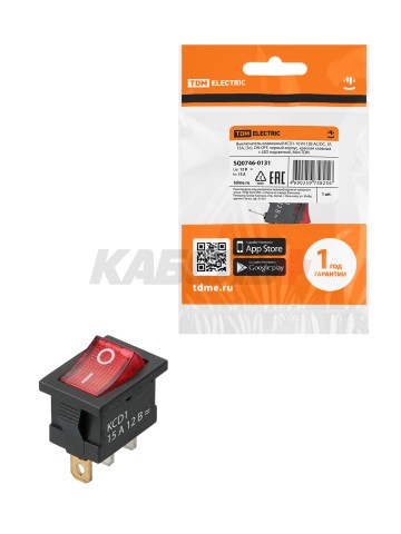 KCD1-101N 12В AC/DC, 1P, 15А, (3с), ON-OFF, черный корпус, крас.клавиша, LED подсв., Mini TDM