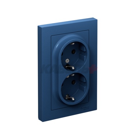 ATLASDESIGN РОЗЕТКА двойная с заземлением без шторок, 16А, в сборе, АКВАМАРИН