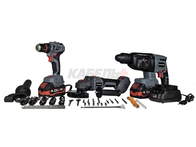 Аккумуляторный бесщеточный E0247 НАБОР 3в1 PROFIPOWER ProfiSet-3E18 (Li-ion-2шт, 4Ач, З/У, кейс, E0080,T0056, T0058)