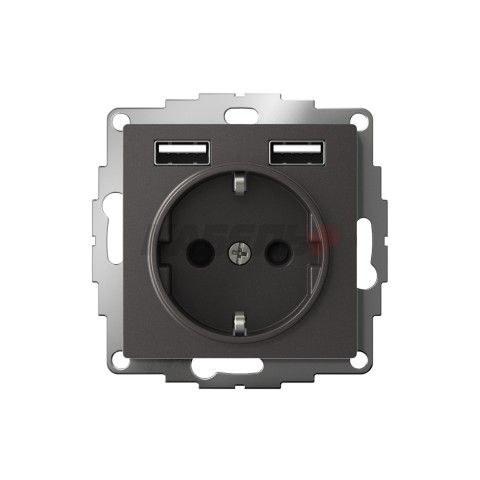 ATLASDESIGN РОЗЕТКА 16А c 2 USB A+A, 5В/2,4А, 2х5В/1,2А, механизм, БАЗАЛЬТ