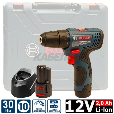 Шуруповерт GSR 120-LI аккумуляторный (30Nm / 2*2.0Ah / Кейс), BOSCH