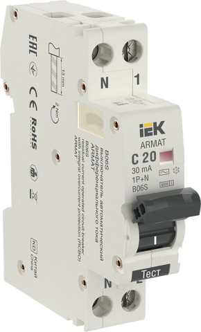 ARMAT Автоматический выключатель дифференциального тока B06S 1P+NP C20 30мА тип AC (18мм) IEK