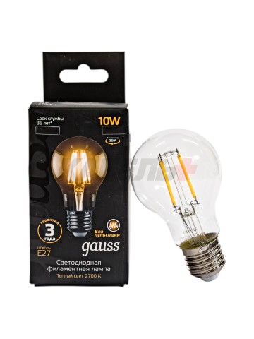 Лампа Gauss Filament А60 10W 820lm 2700К Е27 milky LED