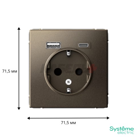 ARTGALLERY РОЗЕТКА 16А с 2 USB A+C, 5В/2,4А/3,0А, 2х5В/1,5А, механизм, МОККО