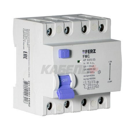 FMC-3P+N 63A 30mA 6kA тип A, 4M УЗО
