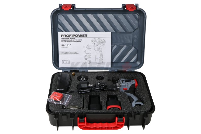 Аккумуляторный бесщеточный шуруповерт E0249 Комби PROFIPOWER BL-161C (16В, 40Нм, Li-ion 2шт, 2.0Ач, 2 скорости, 0.8-10мм, З/У, в кейсе)