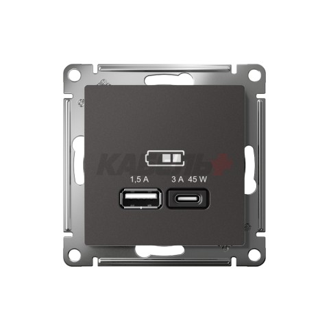 ATLASDESIGN USB РОЗЕТКА A + тип-C 45Вт высокоскор.заряд. QC, PD, механизм, БАЗАЛЬТ