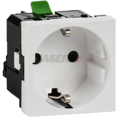 Розетка с заземляющим контактом без защитной шторки и безвинтовым зажимом (2 модуля) белая