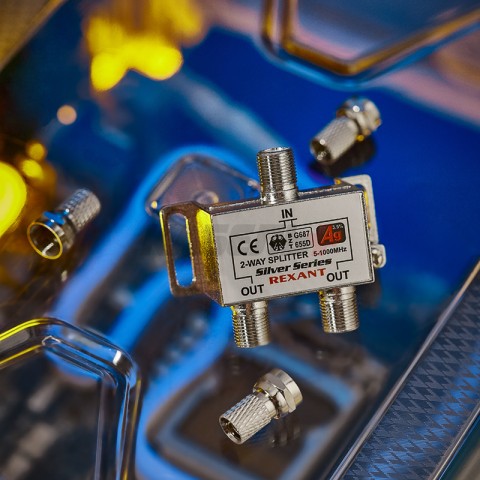 Делитель ТВx2 под F-разъем, 5-1000МГц, Silver (3 F-разъема в комплекте) REXANT