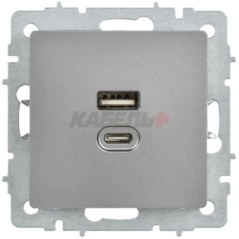 BRITE Розетка USB A+C 45Вт высокоскоростная зарядка РЮ11-2-БрС сталь IEK