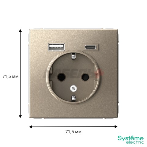 ARTGALLERY РОЗЕТКА 16А с 2 USB A+C, 5В/2,4А/3,0А, 2х5В/1,5А, механизм, ШАМПАНЬ