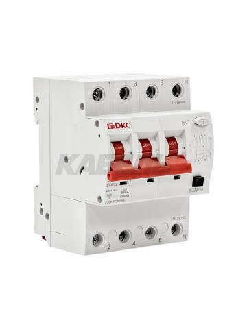 Дифавтомат YON max типа MDR, 3P+N, 30mA, 40A, хар-ка C, 6kA, тип A DKC