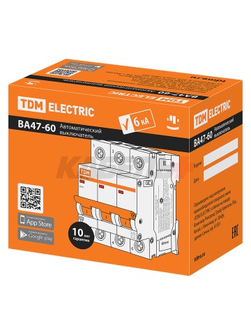 Автоматический выключатель ВА47-60 3Р 16А 6кА х-ка В TDM