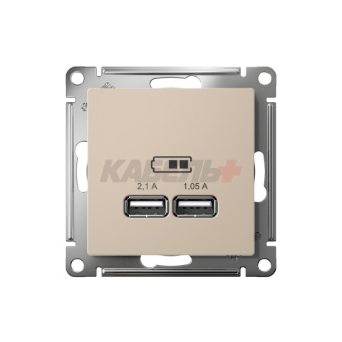 ATLASDESIGN USB РОЗЕТКА A+A, 5В/2,1А, 2х5В/1,05А, механизм, ПЕСОЧНЫЙ