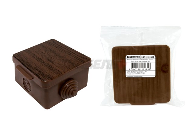 Распаячная коробка ОП 65х65х50мм, крышка, бук, IP54, 4вх. инд. штрихкод TDM