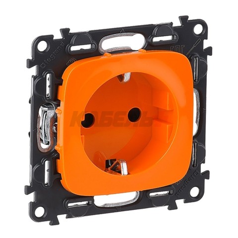 Valena Allure - Розетка 2P+E нем. стд., со шторками, безвинтовые зажимы, ОРАНЖЕВАЯ (инд. упаковка)