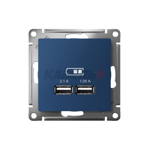 ATLASDESIGN USB РОЗЕТКА A+A, 5В/2,1А, 2х5В/1,05А, механизм, АКВАМАРИН
