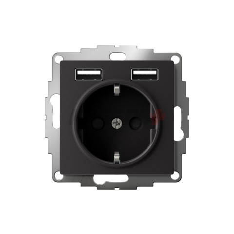 ATLASDESIGN РОЗЕТКА 16А c 2 USB A+A, 5В/2,4А, 2х5В/1,2А, механизм, КАРБОН