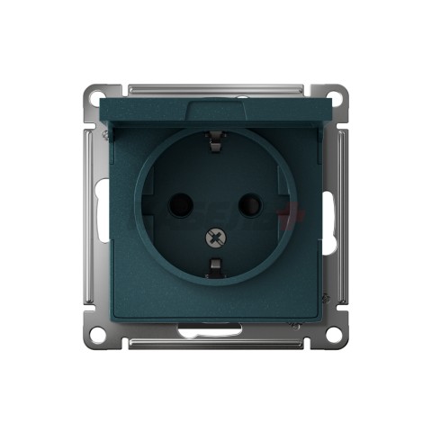 ATLASDESIGN РОЗЕТКА с заземлением со шторками с крышкой, 16А, IP20, механизм, ИЗУМРУД