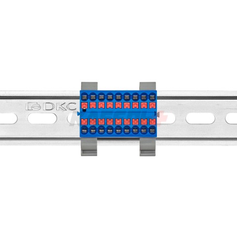Блок распределительный с гориз. адаптером на рейку шириной 35мм, зажим push-in, 18 точек подключения 2,5 кв.мм, синий DKC