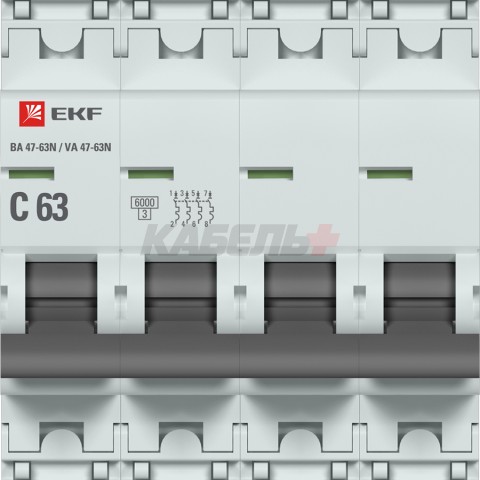 Автоматический выключатель 4P 63А (C) 6кА ВА 47-63N EKF PROxima