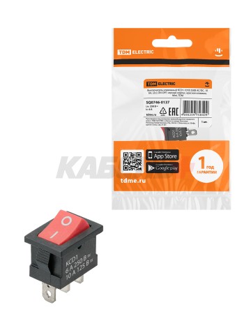 KCD1-102 250В AC/DC, 1P, 6А, (3с), ON-ON, черный корпус, красная клавиша, Mini TDM