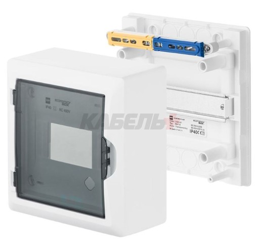 Щит навесной ECO BOX 1x6M, N/PE 2x 2x16+3x10mm2, дымчатая пласт. дверь, белый RAL9003, 198x192x96mm, IP40