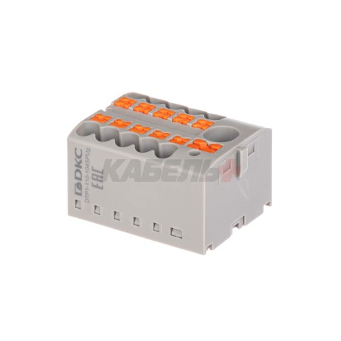 Блок распределительный, зажим push-in, 1 ввод 6 кв.мм, 10 точек подключения 2,5 кв.мм, серый DKC