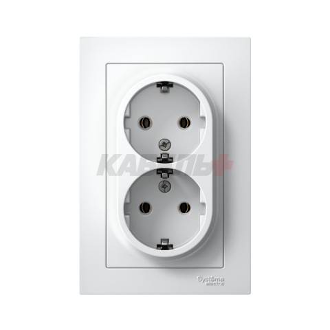 ATLASDESIGN РОЗЕТКА двойная с заземлением без шторок, 16А, в сборе, БЕЛЫЙ