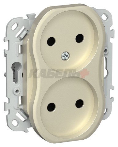 FLITE Розетка 2-местная без заземления без защитных шторок безвинтовое крепление 10А РС02-1-ФлШ шампань IEK