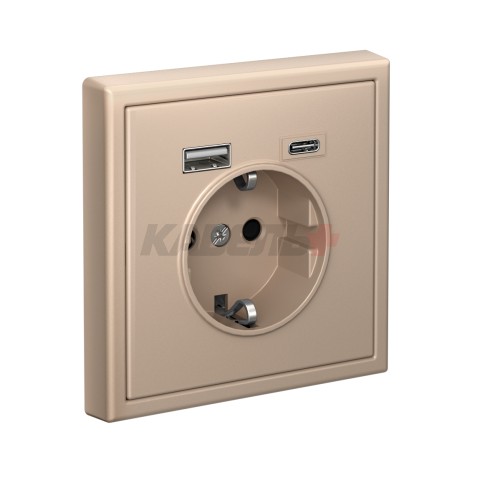 ARTGALLERY РОЗЕТКА 16А с 2 USB A+C, 5В/2,4А/3,0А, 2х5В/1,5А, механизм, ПЕСОЧНЫЙ