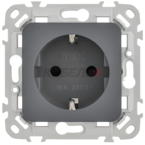 FLITE Розетка с заземлением с защитными шторками безвинтовое крепление 16А РСш11-1-ФлМА мокрый асфальт IEK
