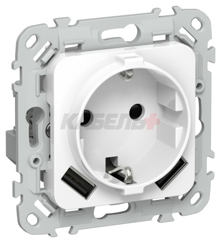 FLITE Розетка 1-местная с заземлением с защитными шторками 16А с USB A+A 3,1А РСЮша11-0-ФлБ белый IEK
