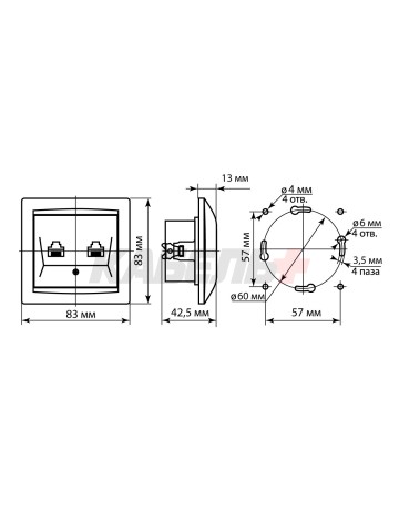 Розетка телефонная RJ11 + компьютерная RJ45 бронза "Лама" TDM