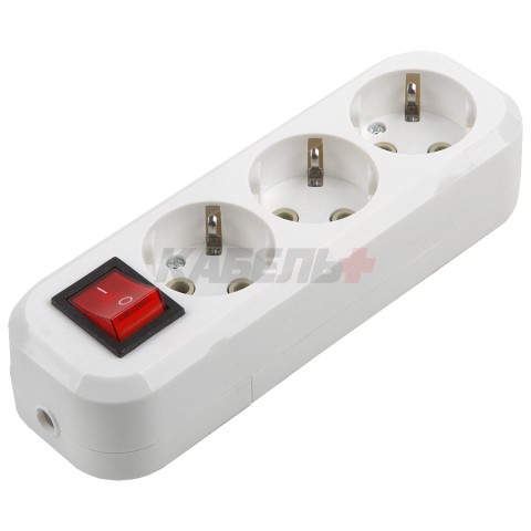 Розеточная колодка GSB-16-3-G-S-IP20 Easy, 16А, 3 места, с заземлением, с выключателем, IP20.