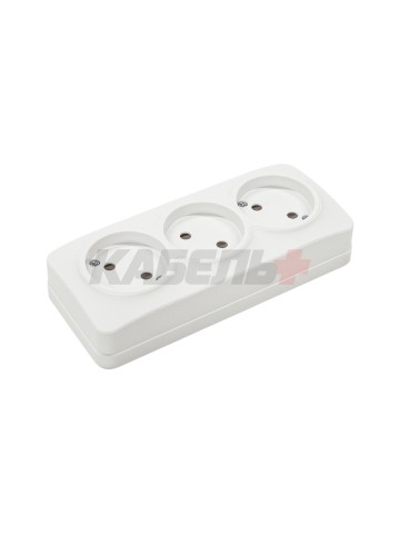 GLORY Розетка 3-местная для открытой установки без заземления без защитных шторок 10А РС23-2-ХБм белый матовый IEK