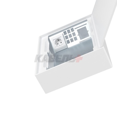 Щиток 24 мод настенный слаботочный FRAME, белый, с белой дверцей, с монтажной платой, 1 розеткой (арт. 76482B) и установочной рамкой DKC