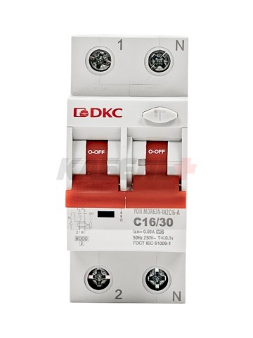 Дифавтомат YON max типа MDR, 1P+N, 30mA, 16A, хар-ка C, 6kA, тип А DKC
