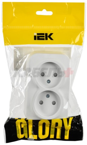 GLORY Розетка 2-местная для открытой установки без заземления с защитными шторками 10А РСш22-2-ХБм белый матовый IEK