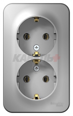 BLANCA О/У РОЗЕТКА двойная с заземлением без шторок, ИЗОЛ.ПЛ., 16А, 250В, АЛЮМИНИЙ