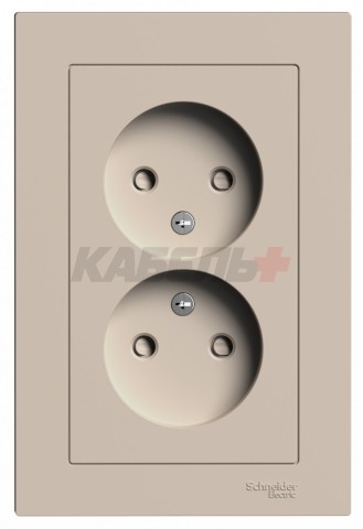 ATLASDESIGN РОЗЕТКА двойная без заземления со шторками, 16А, в сборе, ПЕСОЧНЫЙ